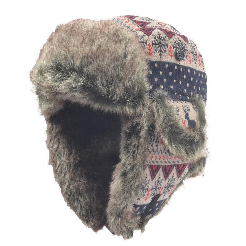 9782 Russian Ushanka Cossack Trooper Trapper Aviator Hat Fur Lined Earflap
